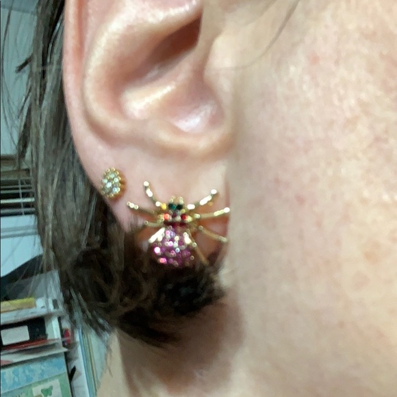 BETSEY JOHNSON Spider & Web MISMATCH EARRINGS! Halloween Sparkly Crystals Posts - Picture 7 of 11